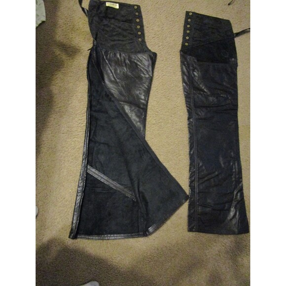 VTG DANE III-Zipper-Soft Black Leather Motorcycle Chaps-Adult L-made in USA - Picture 4 of 7